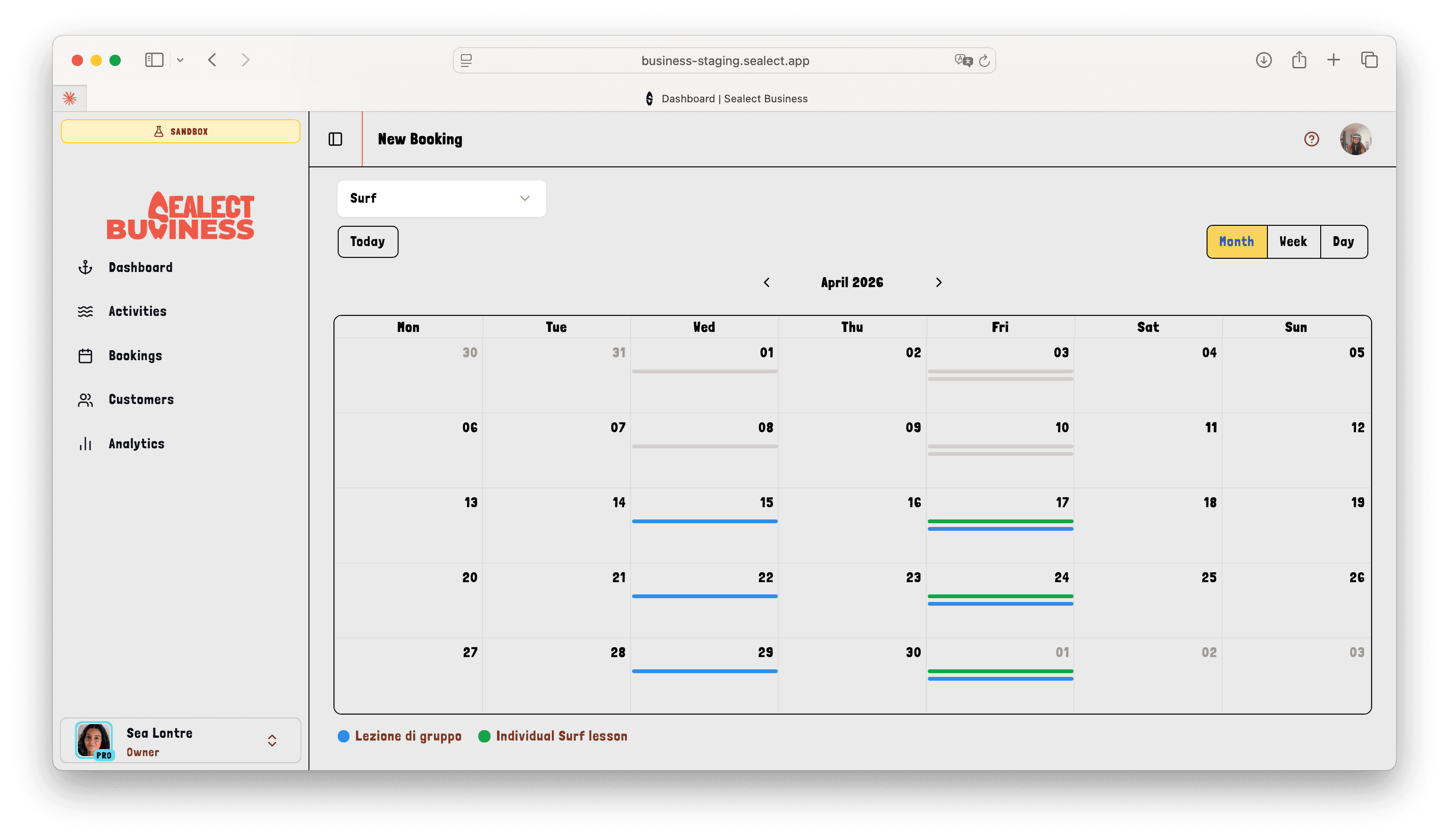Manual booking creation form in the Sealect dashboard