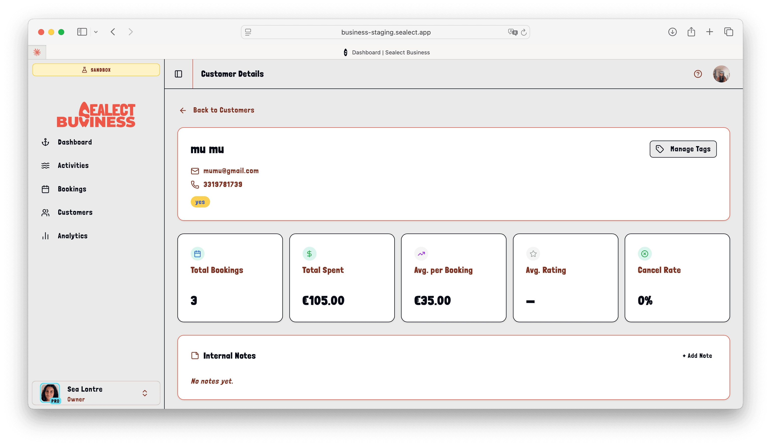 Main Sealect dashboard with overview